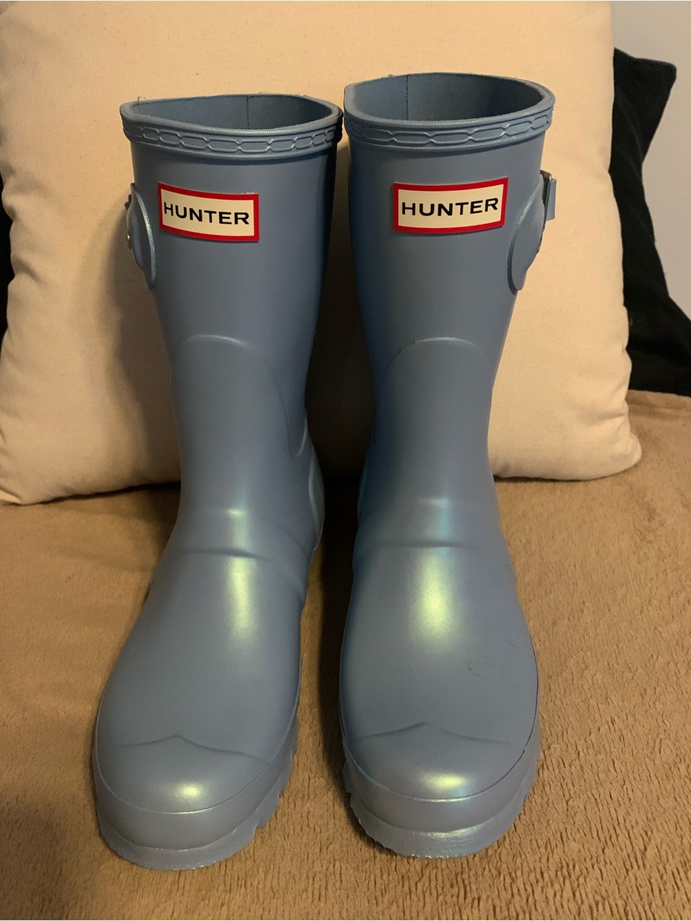 Hunter Glossy Light Blue Mid-Calf Rain Boots
